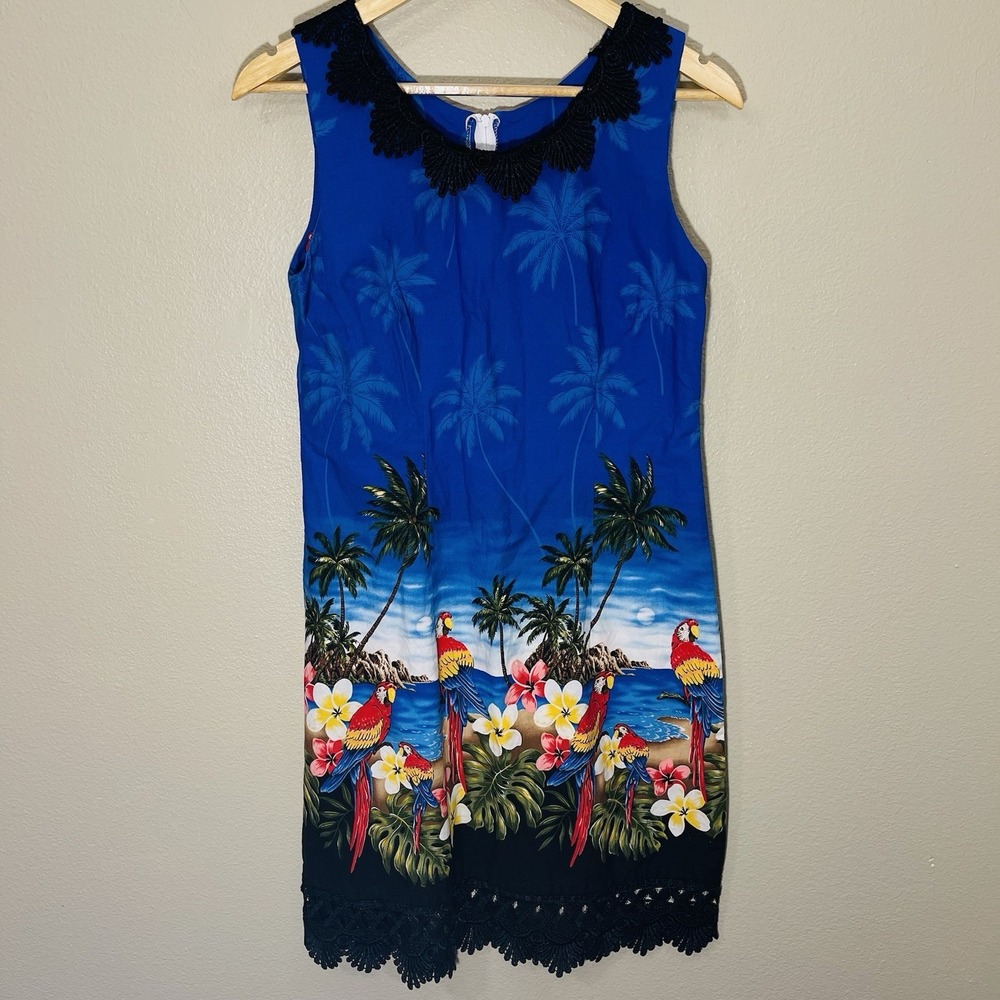 VTG Pacific Legend Apparel Hawaii Dress Lace Trim Tropical‎ Vacation Resort Sz L